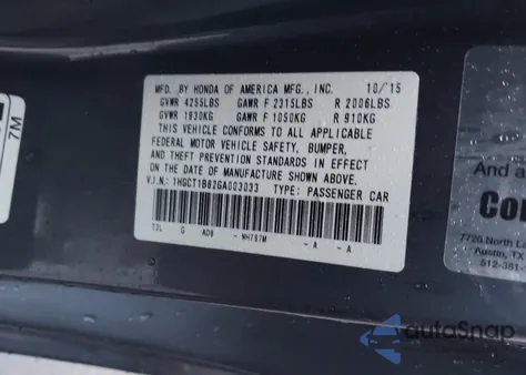 2016 Honda Accord Ex-L из США, поврежденный, VIN 1HGCT1B82GA003033